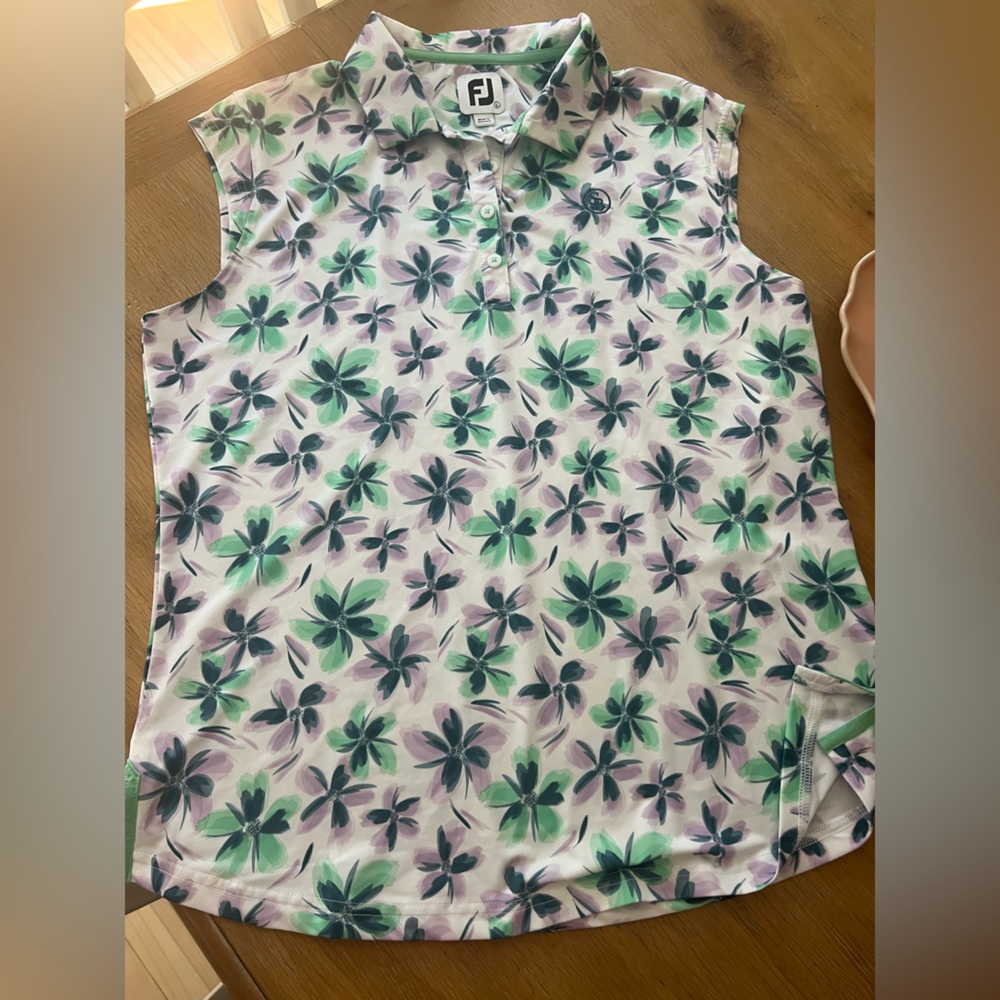 FootJoy Skort & Shirt - Floral 3-button Top and Skort- Green and Purple - Large